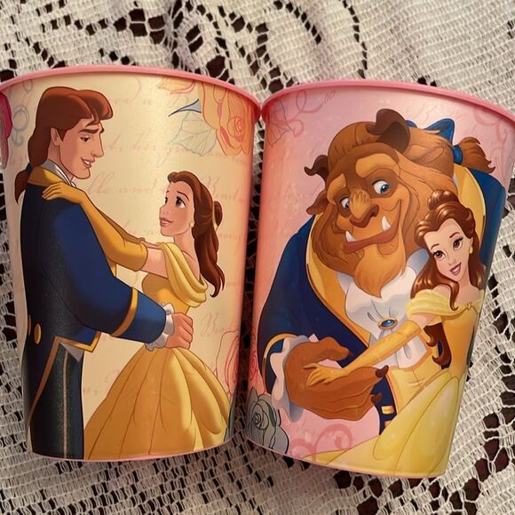 Disney Beauty and the Beast Party Cups set of 2 pink Designware 16 oz, BPA free - Picture 8 of 9
